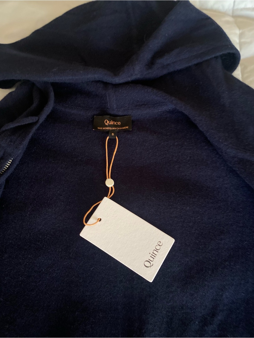 Quince Dark Navy Full-Zip Hooded Mongolian Cashmere Cardigan Sweater Small - Picture 10 of 10